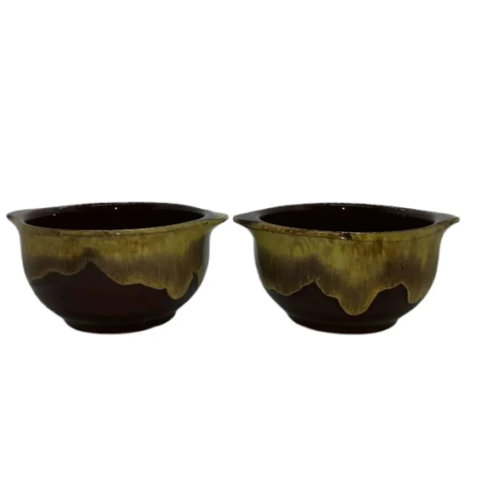 Set of 2 Japanese Brown Drip Glaze Soup Bowls